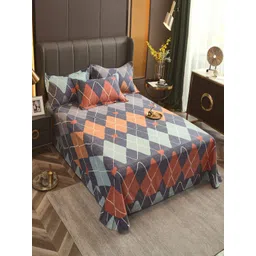 JC HOME Grey & Brown Geometric 220 TC Queen Bedsheet with 2 Pillow Covers-picture-11
