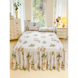 JC HOME Grey & Green Floral 140 TC King Bedsheet with 2 Pillow Covers-picture-14