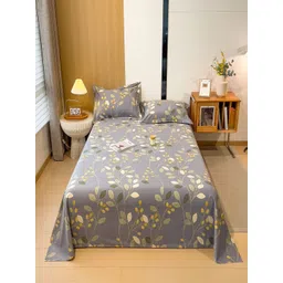 JC HOME Grey & Green Floral 140 TC Single Bedsheet with 1 Pillow Covers-picture-15