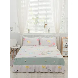 JC HOME Grey & Green Printed Single Bed Cover & 2 Pillow Covers-picture-21