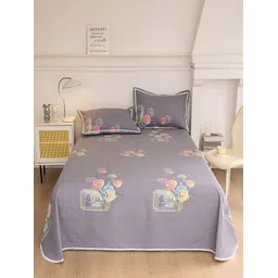 JC HOME Grey & Pink Floral 160 TC King Bedsheet with 2 Pillow Covers-picture-10