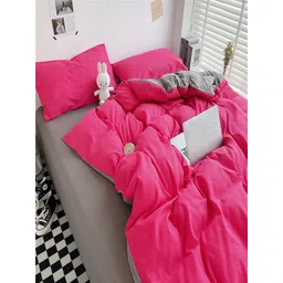 JC HOME Grey & Pink Solid 4 Piece Double Queen Regular Bedding Set-picture-26