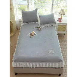 JC HOME Grey & White 160 TC Fitted Queen Bedsheet with 2 Pillow Covers-picture-24