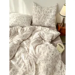 JC HOME Grey & White 4 Pieces Floral Double Extra Large Bedding Set-picture-14