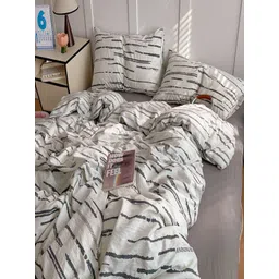 JC HOME Grey & White 4 Pieces Printed Double Queen Bedding Set image 3