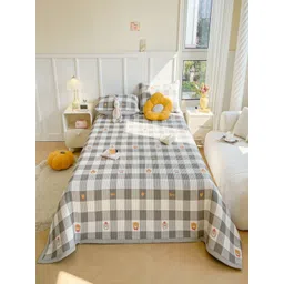 JC HOME Grey & White Checked 162 TC Double King Bed Cover With 2 Pillow Covers-picture-10