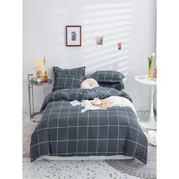 JC HOME Grey & White Checked Double King Bedding Set-picture-38