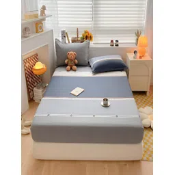 JC HOME Grey & White Striped Cotton 220 TC Fitted Single Bedsheet & 1 Pillow Cover-picture-32