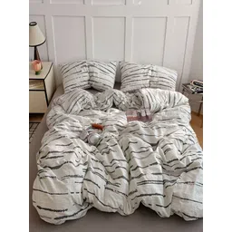 JC HOME Grey & White Striped Polycotton 3 Piece Double King Regular Bedding Set-picture-39