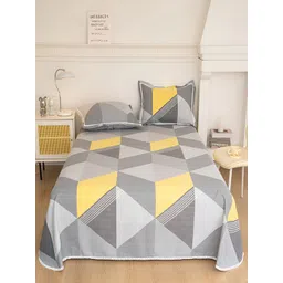 JC HOME Grey & Yellow Geometric 160 TC King Bedsheet with 2 Pillow Covers-picture-40