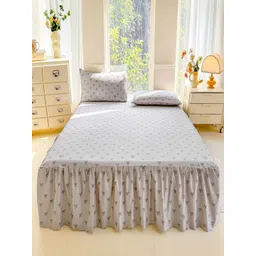 JC HOME Grey Ethnic Motifs 140 TC Single Bedsheet with 1 Pillow Covers-picture-40