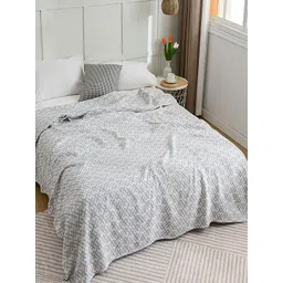 JC HOME Grey Geometric AC Room 300 GSM Cotton Single Bed Blanket-picture-15