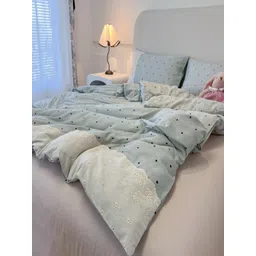 JC HOME Khaki & Blue 4 Pieces Self Design Double King Bedding Set-picture-32