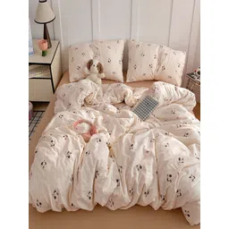 JC HOME Khaki & Brown Cartoon Characters Polycotton 3 Piece Double King Regular Bedding Set-picture-29