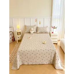 JC HOME Khaki & Brown Printed Cotton Double Bed Cover With Pillow Covers-picture-22
