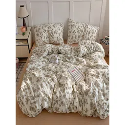 JC HOME Khaki & White Ethnic Motifs Polycotton 3 Piece Double King Regular Bedding Set-picture-20