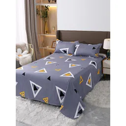 JC HOME Multi Printed 100% Cotton Queen Size Bed sheet With 2 Pillow Covers & A Quilt Cover-image-33