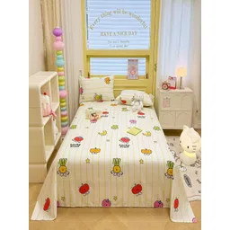 JC HOME Off White & Green Striped Pure Cotton 200 TC Queen Bedsheet Set 2.3 m x 2 m-picture-10