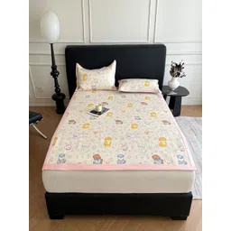 JC HOME Off White & Pink Ethnic Motifs 160 TC Queen Bedsheet with 2 Pillow Covers-picture-25