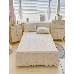 JC HOME Off White Printed 140 TC Fitted Super King Bedsheet Set 2 m x 2.20 m-picture-34