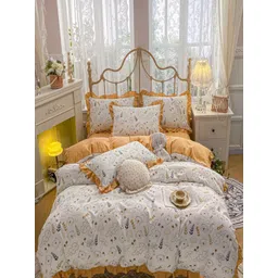 JC HOME Orange & Beige Colored Printed Double Queen Bedding Set-picture-23