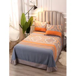 JC HOME Orange & Grey Printed Cotton 230 TC King Bedsheet wWith 2 Pillow Covers-picture-19