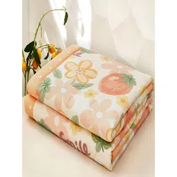 JC HOME Orange & White Floral AC Room 350 GSM Pure Cotton Single Bed Quilt image 2