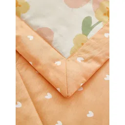 JC HOME Orange & White Floral AC Room 350 GSM Pure Cotton Single Bed Quilt image 5