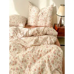 JC HOME Orange Floral Polycotton 3 Piece Double King Regular Bedding Set-picture-30