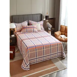 JC HOME Peach-Coloured & Blue Geometric 220 TC King Bedsheet with 2 Pillow Covers-picture-26