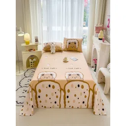 JC HOME Peach-Coloured & White Graphic 140 TC Single Bedsheet with 1 Pillow Covers-picture-16