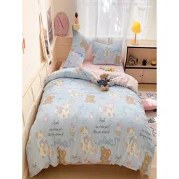 JC HOME Pink & Blue Cartoon Characters Polycotton 3 Piece Single Regular Bedding Set-picture-15