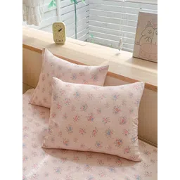 JC HOME Pink & Blue Floral Printed 140 TC Fitted Queen Bedsheet Set 1.50 m x 2 m image 4