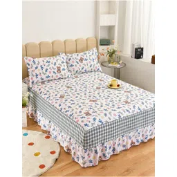 JC HOME Pink & Blue Floral Printed 200 TC Cotton Single Bed Cover & 1 Pillow Cover-picture-10