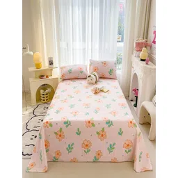 JC HOME Pink & Green Floral 140 TC Queen Bedsheet with 2 Pillow Covers-picture-17