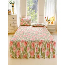 JC HOME Pink & Green Floral 140 TC Single Bedsheet with 1 Pillow Covers-picture-29