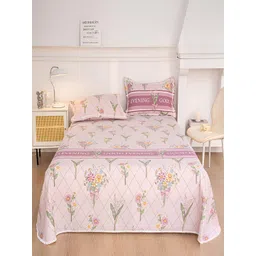 JC HOME Pink & Green Floral 160 TC King Bedsheet with 2 Pillow Covers-picture-11