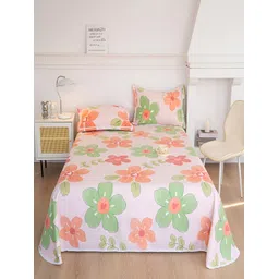 JC HOME Pink & Green Floral 160 TC Queen Bedsheet with 2 Pillow Covers-picture-10