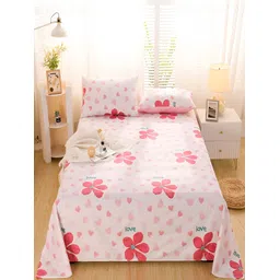JC HOME Pink & Green Floral Cotton 220 TC Queen Bedsheet With 2 Pillow Covers-picture-17