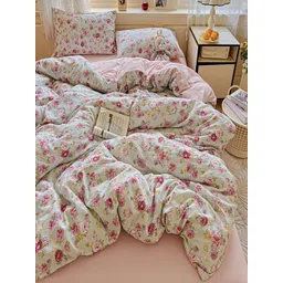 JC HOME Pink & Green Floral Printed AC Room Double King Bedding Set-picture-18