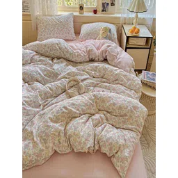 JC HOME Pink & Green Floral Printed Polycotton 4 Piece Double Extra Large Bedding Set-picture-23