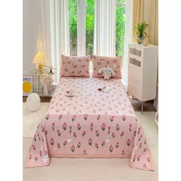 JC HOME Pink & Green Printed 162 GSM Double Queen Bed Cover-picture-41