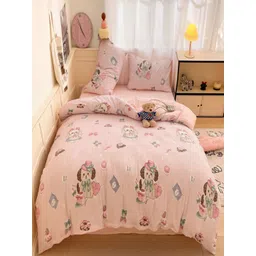 JC HOME Pink & Grey Cartoon Characters Printed Double Queen Regular Bedding Set-picture-21