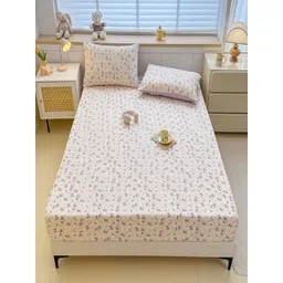 JC HOME Pink & Purple Floral 140 TC Fitted Super King Bedsheet Set 2 m x 2.20 m-picture-26