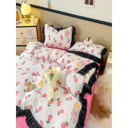 JC HOME Pink & White Floral Polycotton 3 Piece Single Regular Bedding Set-picture-20