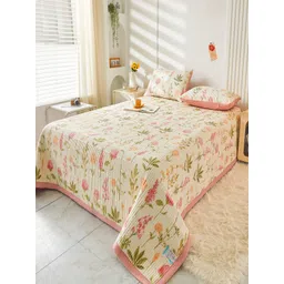 JC HOME Pink & White Printed Double Queen Bed Cover With 2 Pillow Covers-picture-21