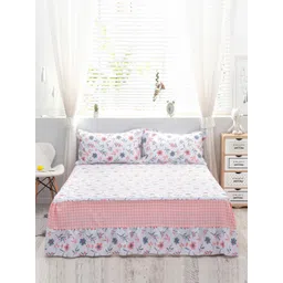 JC HOME Pink & White Printed Double Queen Size Pure Cotton Bedcover & 2 Pillow Cover-picture-20