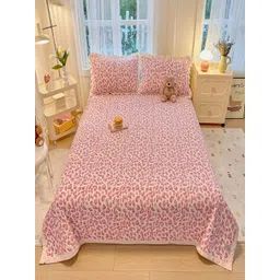 JC HOME Pink & White Printed Pure Cotton Double Queen Bed & Pillow Cover-picture-27