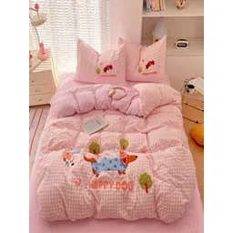 JC HOME Pink & White Solid Polycotton 4 Piece Double King Regular Bedding Set-picture-20