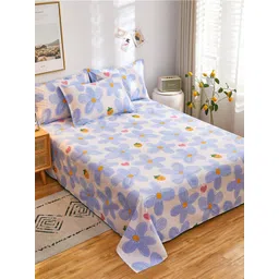 JC HOME Pink  Blue Floral Printed 186 TC Cotton King Bedsheet with 2 Pillow Covers-picture-29